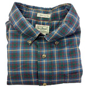 LL Bean US Marine Corps Tartan Plaid Flannel Shirt Mens XL Blue Green 0FFU6 VTG